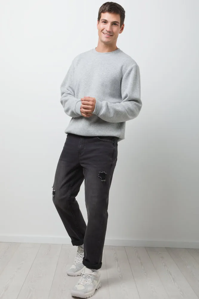 Straight Leg Ripped Denim Jeans Black