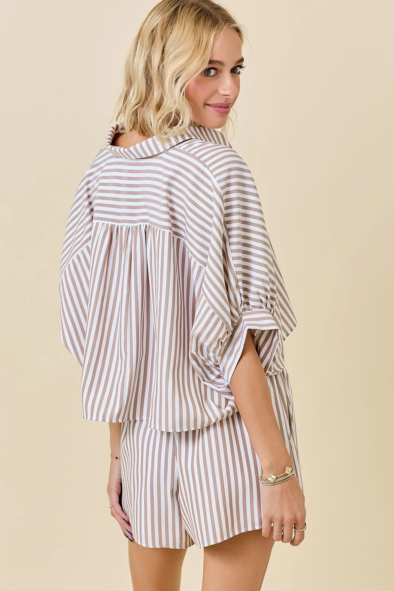 STRIPED CROPPED OVERSIZED SHIRT W/ MATCHING SHORTS