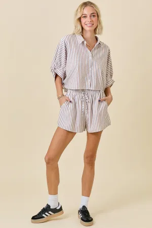 STRIPED CROPPED OVERSIZED SHIRT W/ MATCHING SHORTS