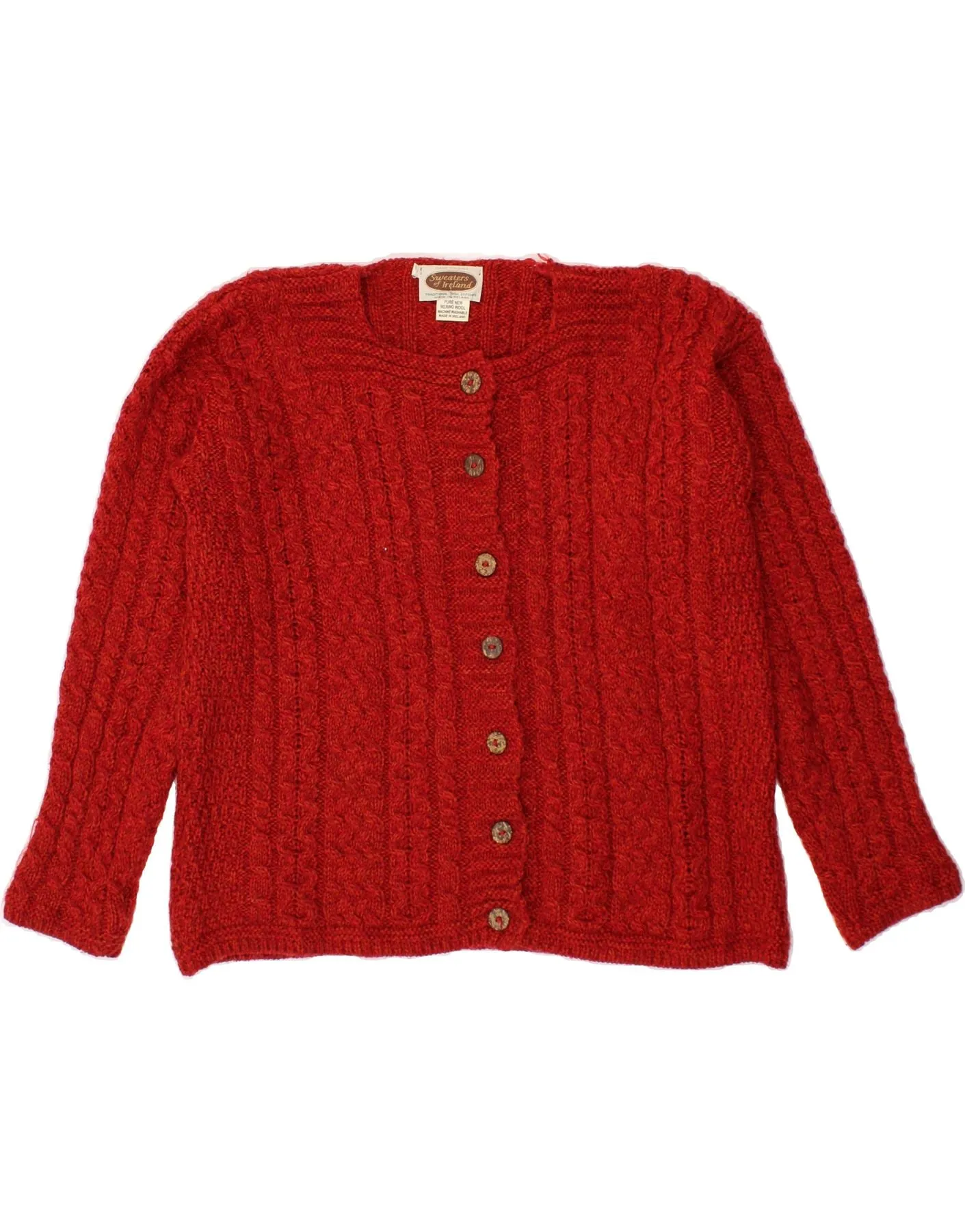 SWEATERS OF IRELAND Womens Cardigan Sweater UK 16 Large Red Merino Wool