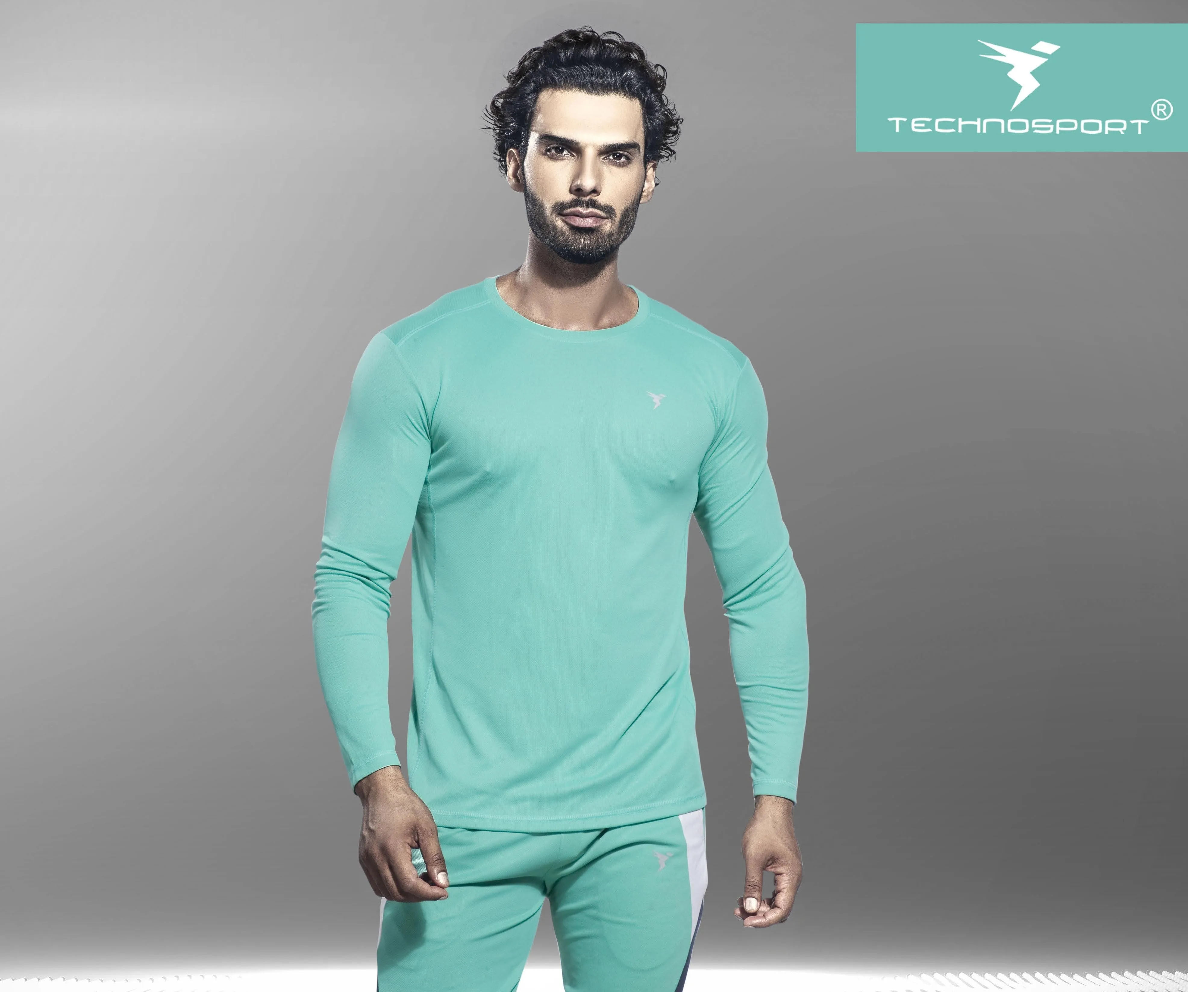 TechnoSport Crew Neck Full Sleeve Dry Fit T Shirt for Men OR-17 (Ocean Green)