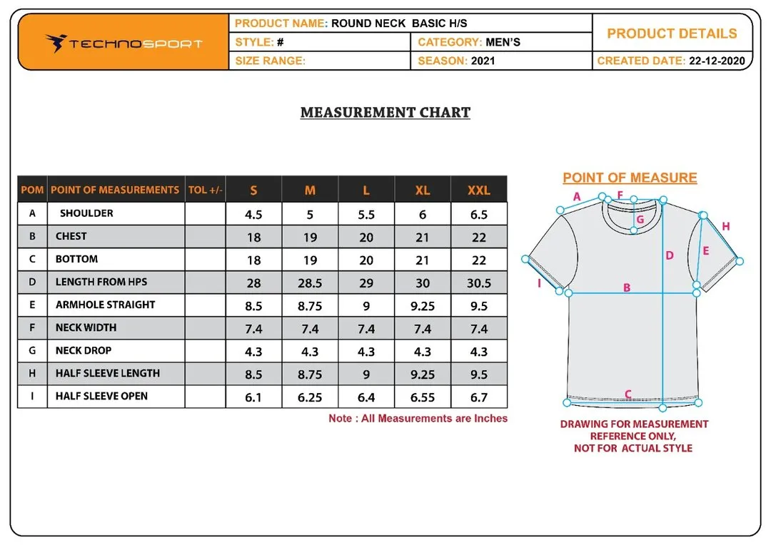 TechnoSport Crew Neck Half Sleeve Dry Fit T Shirt for Men OR-10 (Yellow)