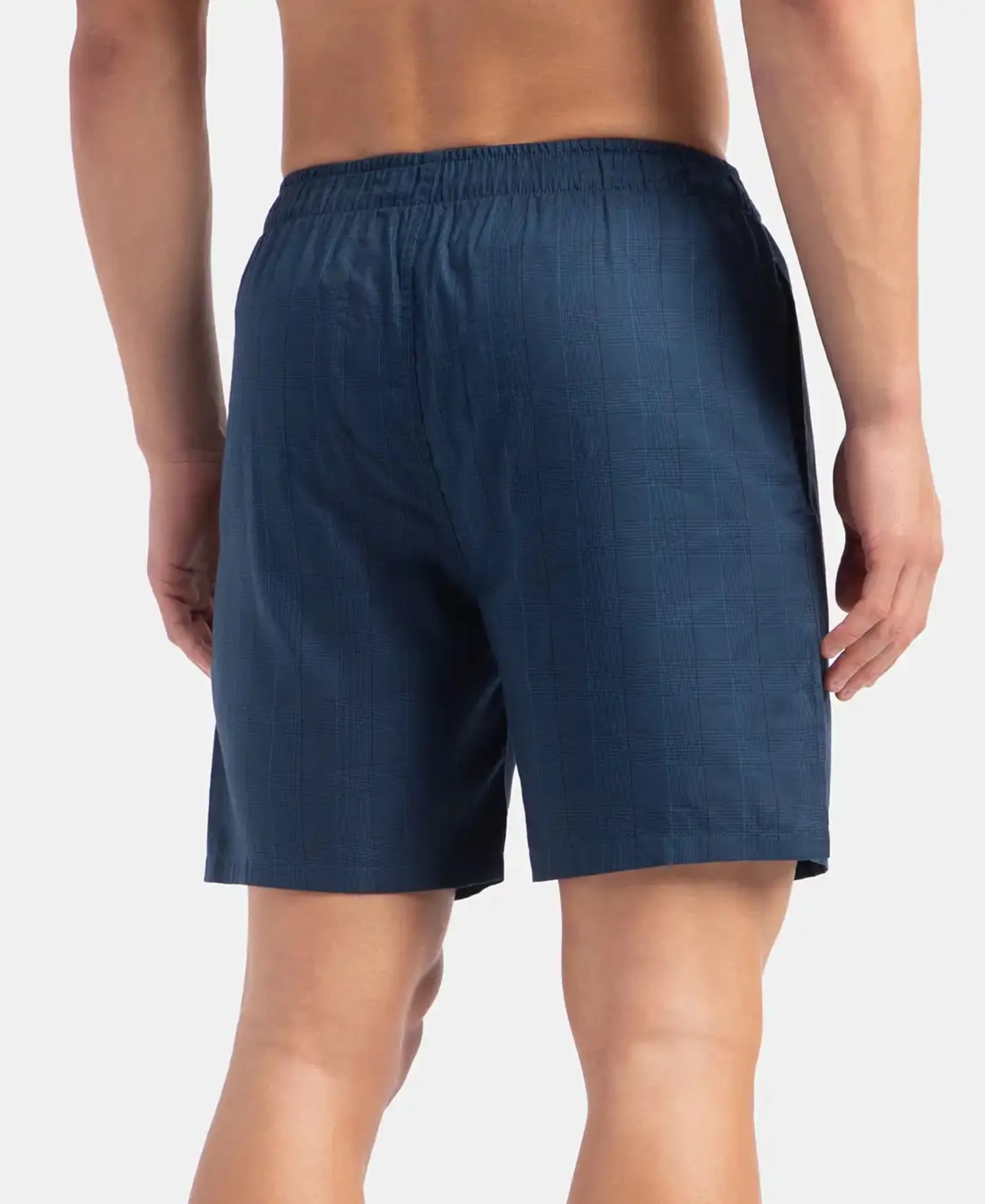 Tencel Lyocell Cotton Checkered Boxer Shorts with Side Pockets - Poseidon