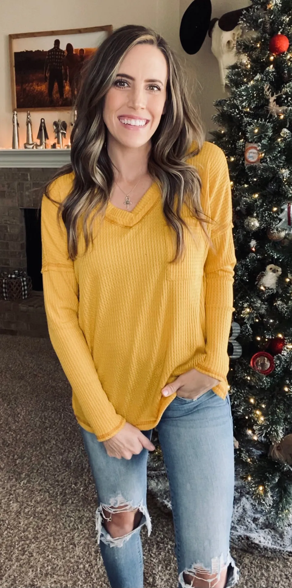 The Brooke Waffle Knit - Mustard