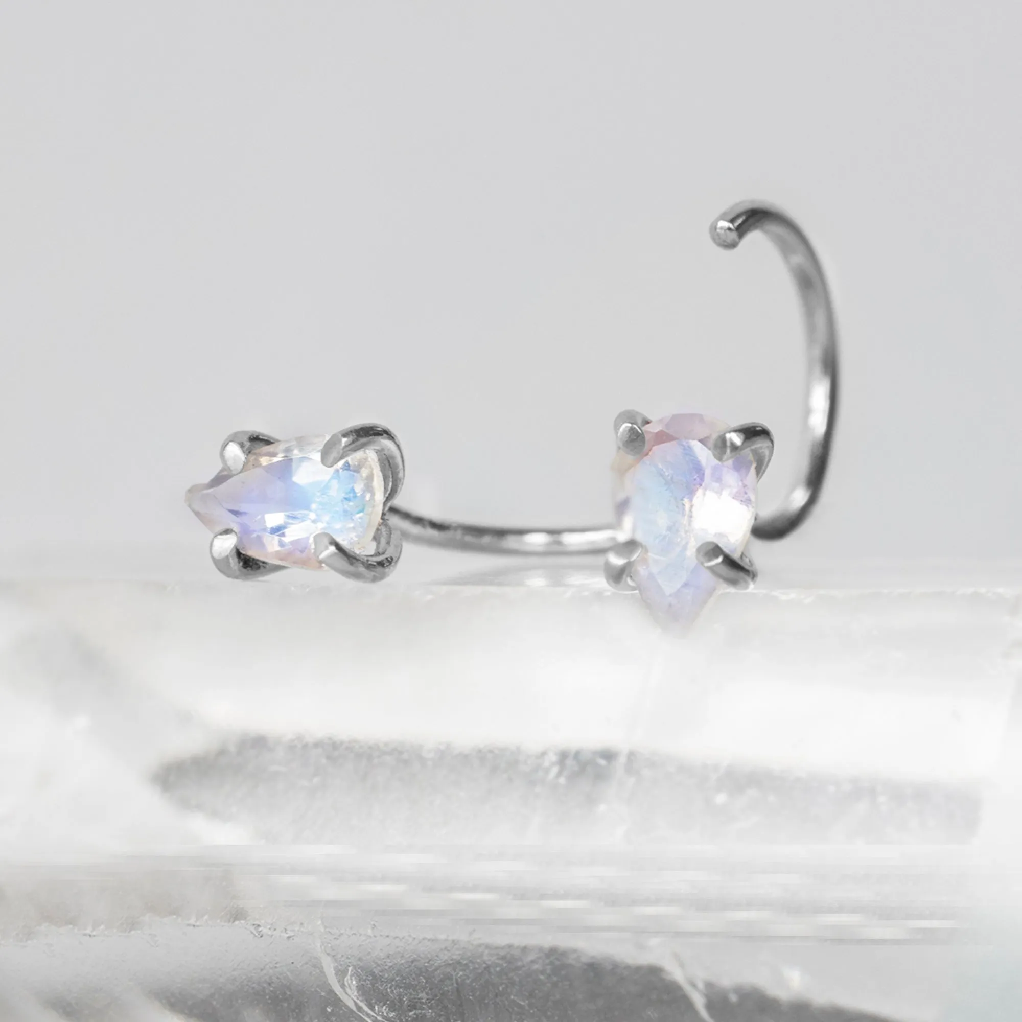 The Rainbow Moonstone Huggie Stud Earrings | Sterling Silver