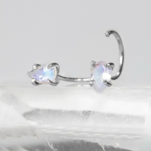The Rainbow Moonstone Huggie Stud Earrings | Sterling Silver