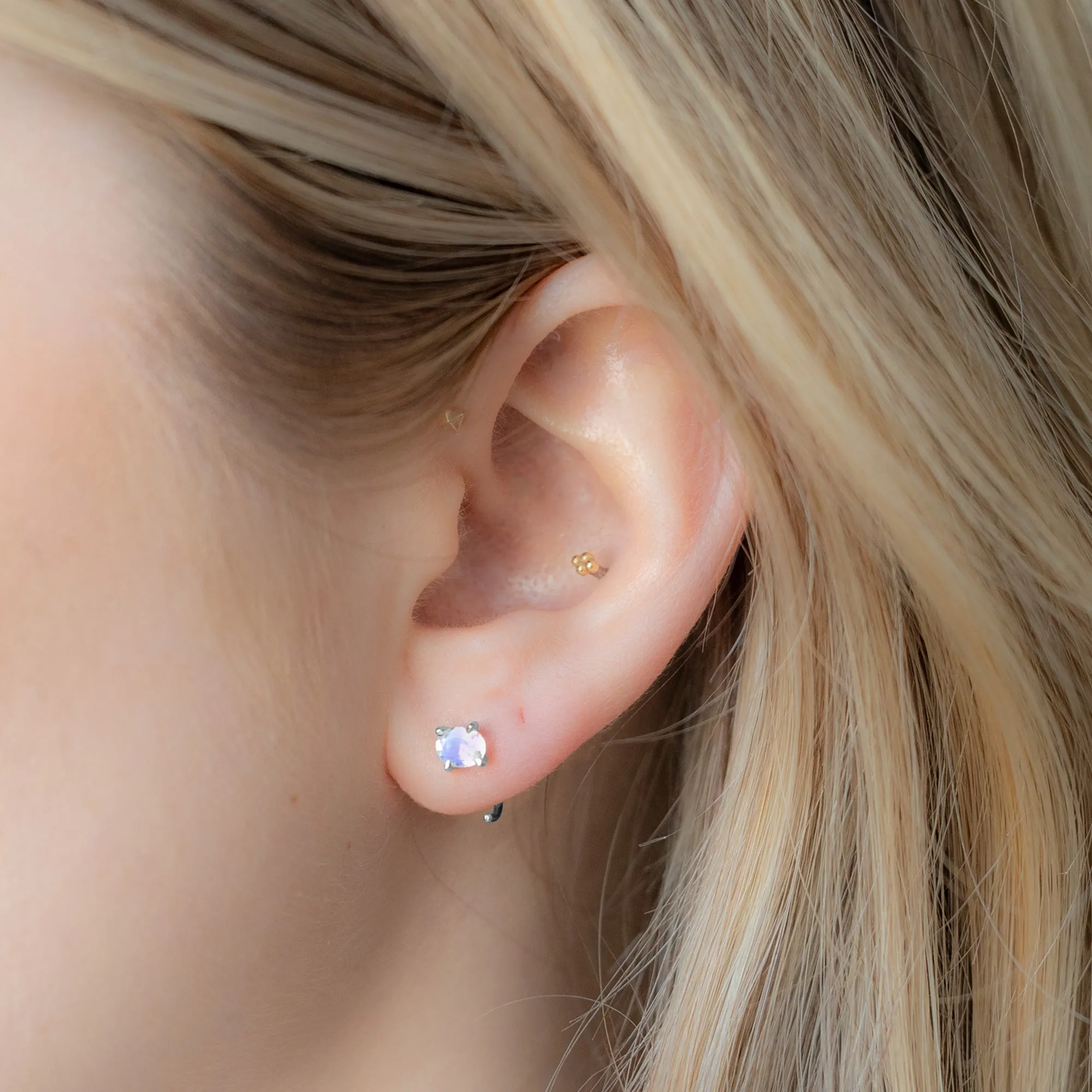The Rainbow Moonstone Huggie Stud Earrings | Sterling Silver