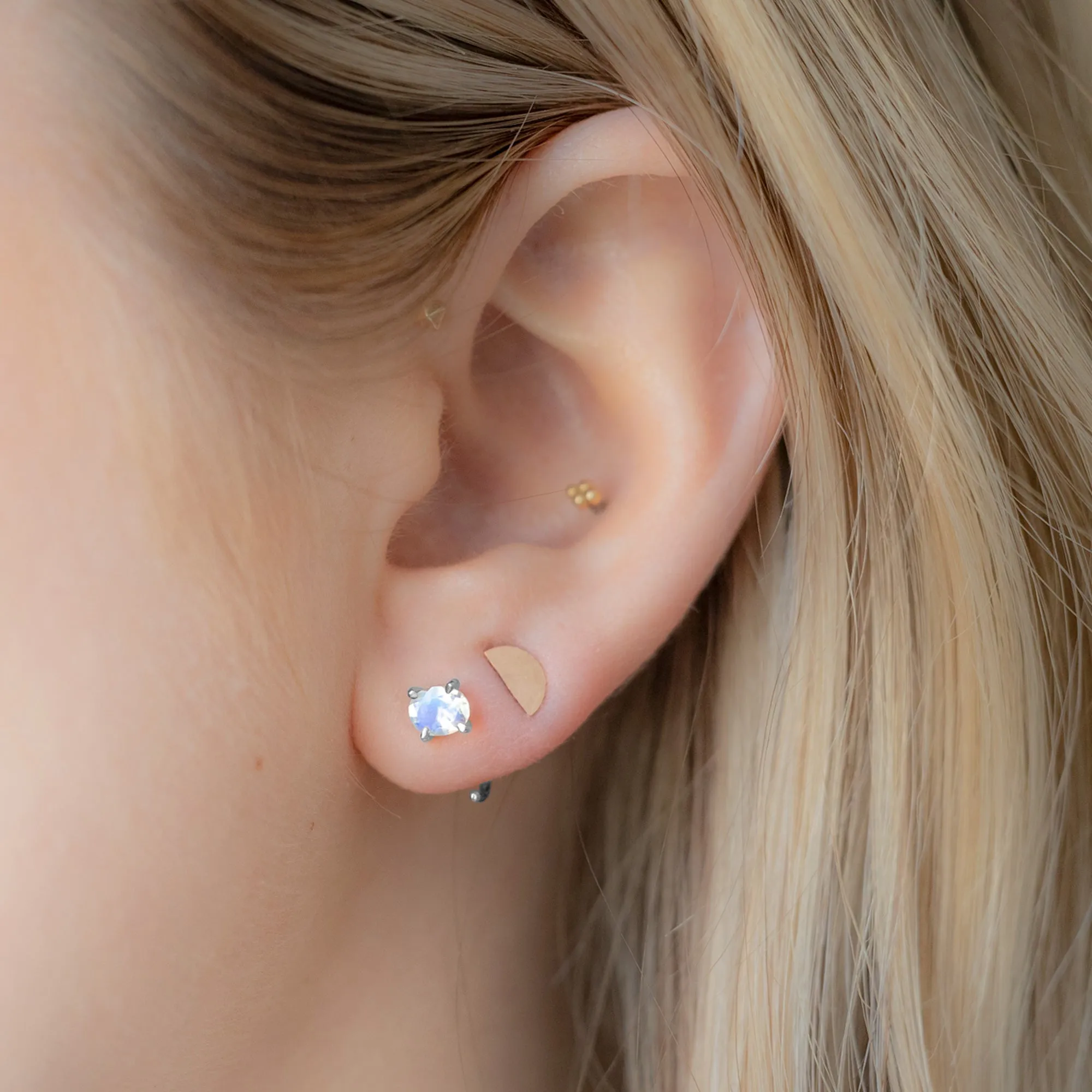 The Rainbow Moonstone Huggie Stud Earrings | Sterling Silver