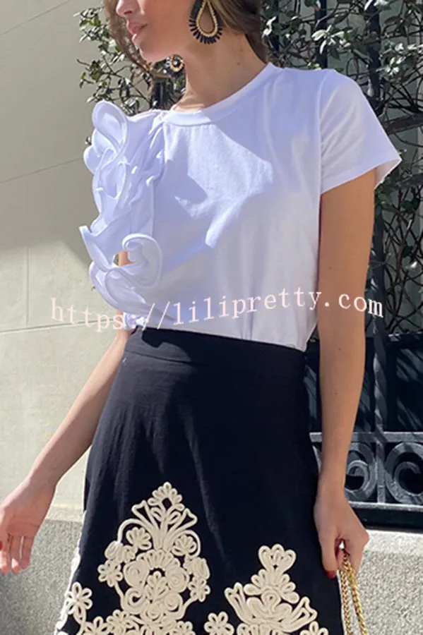 Trixie Frill Ruffle One Shoulder Asymmetrical Stretch T-shirt
