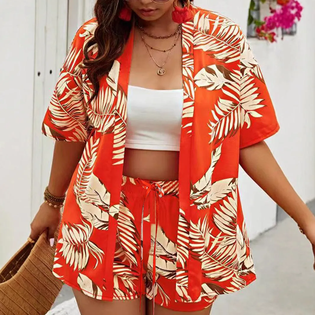 Tropical Breeze Lightweight Printed Shirt and Shorts Two-Piece Set