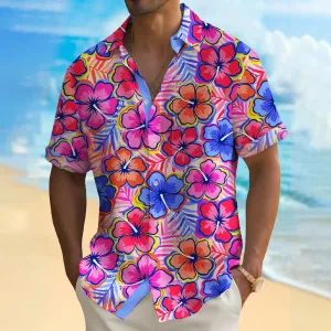 Tropical Flowers Bamboo Hemp Oversized Short Sleeve Shirt 2409000348