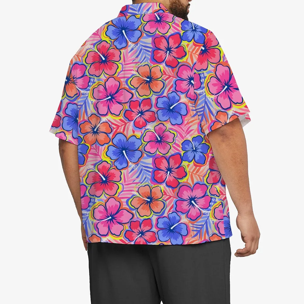 Tropical Flowers Bamboo Hemp Oversized Short Sleeve Shirt 2409000348