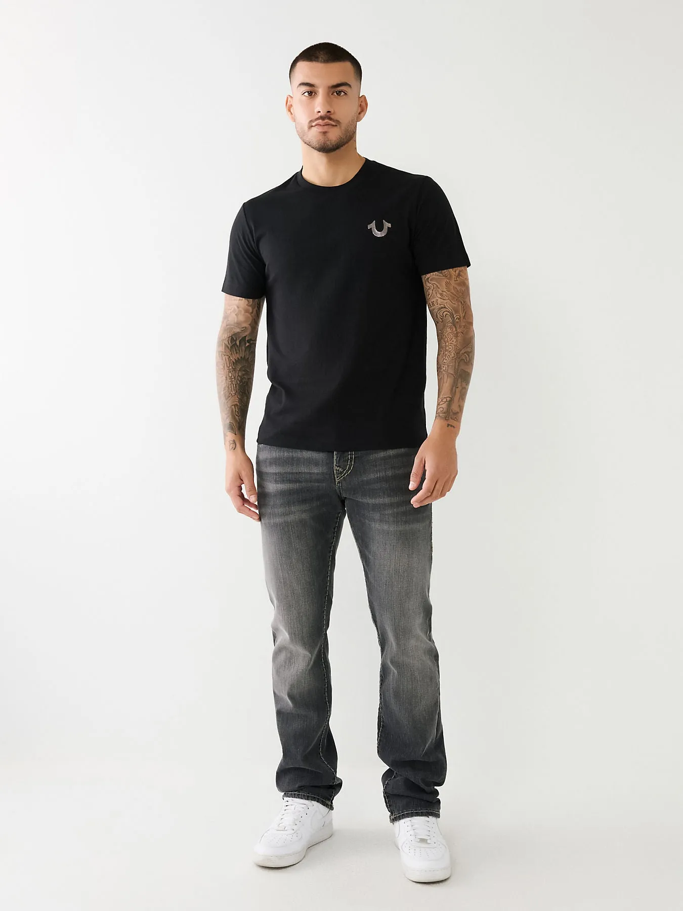 True Religion Mens Super T Ricky Straight Fit Black Mid Rise Jeans