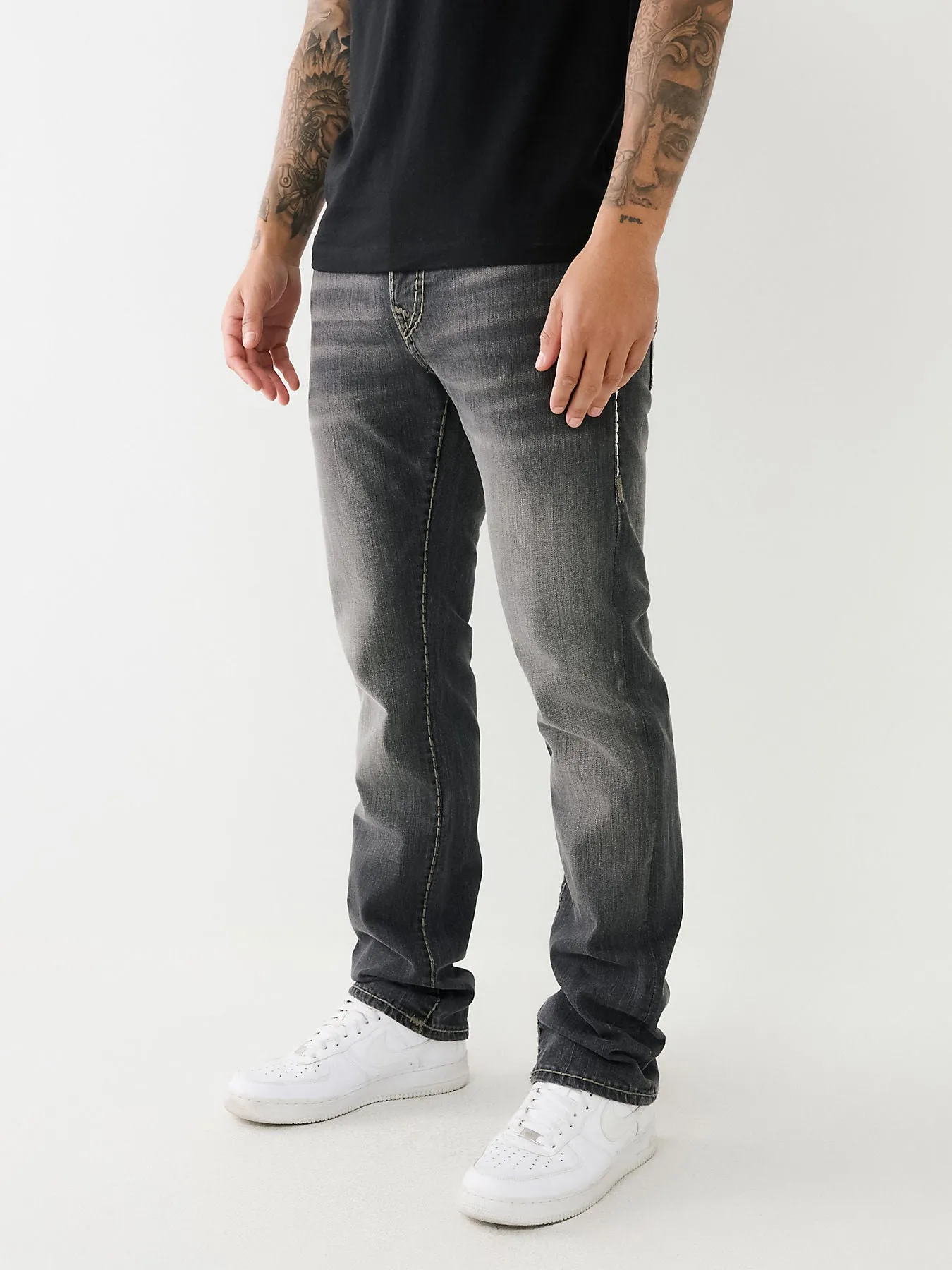 True Religion Mens Super T Ricky Straight Fit Black Mid Rise Jeans
