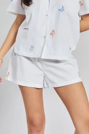Tsubaki embroidered woven-cotton shorts - Glacier White