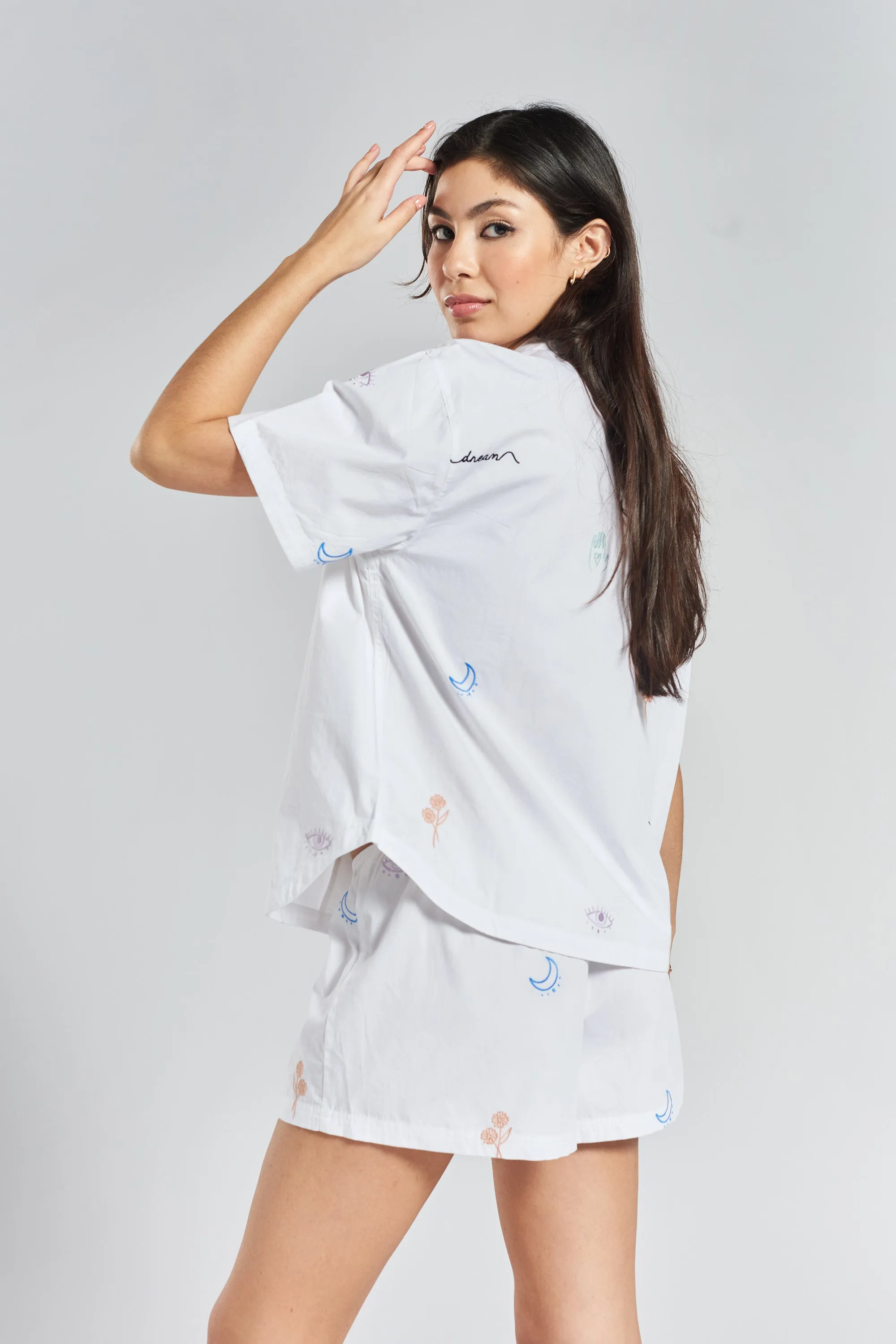 Tsubaki embroidered woven-cotton shorts - Glacier White
