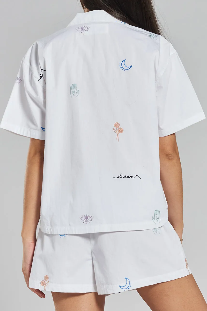 Tsubaki embroidered woven-cotton shorts - Glacier White
