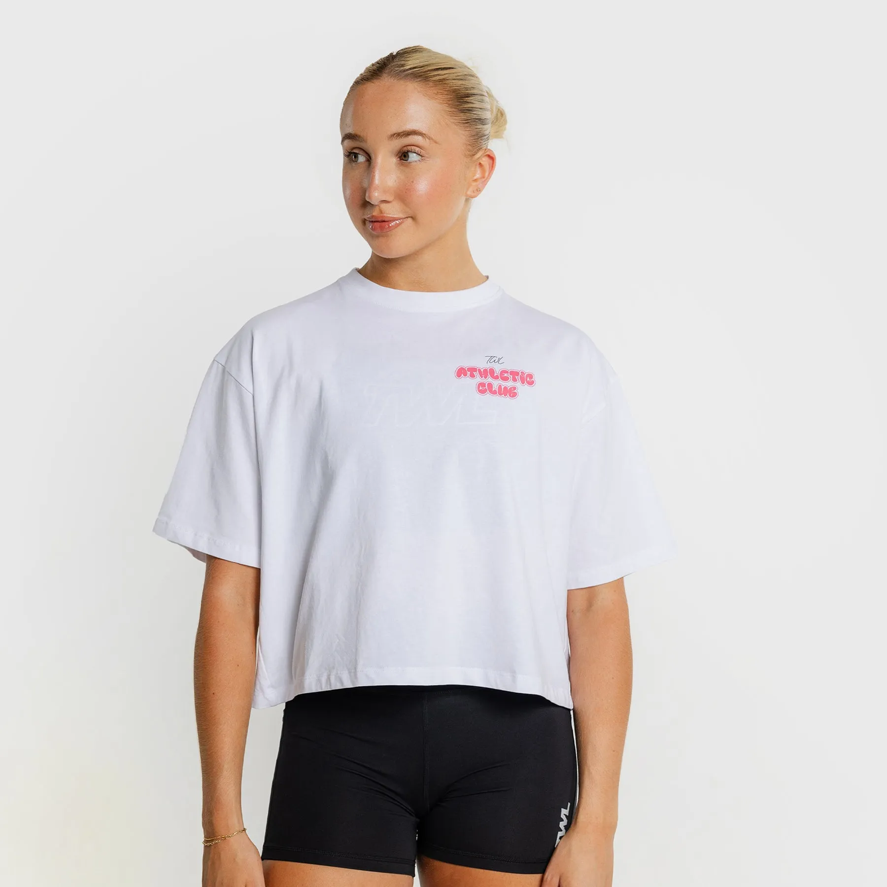 TWL - WOMEN'S OVERSIZED CROPPED T-SHIRT - ATHLETIC CLUB - WHITE