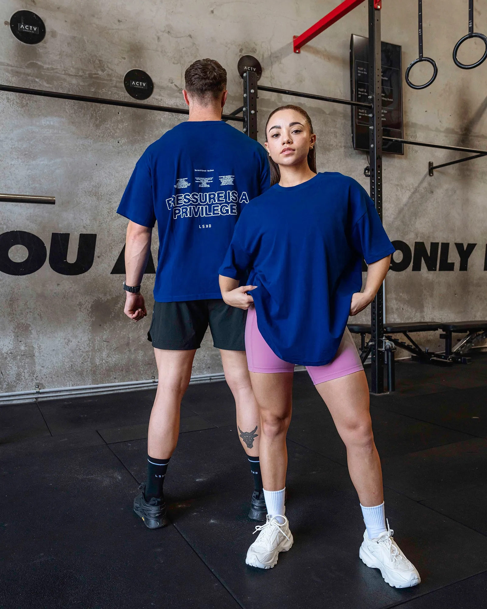 Unisex Pressure Heavyweight Tee Oversize - Midnight Blue-White