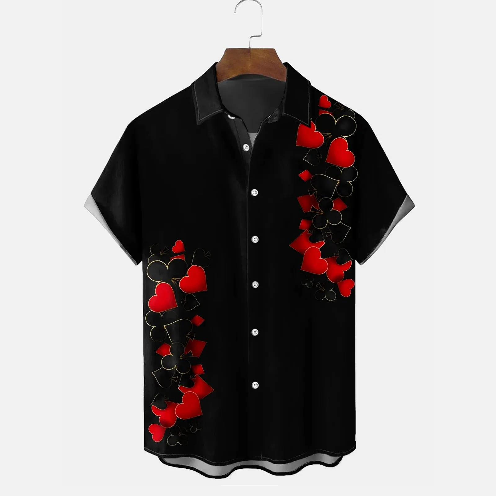 Valentine's Day Love Print Men's Holiday Button Pocket Short Sleeve Shirt