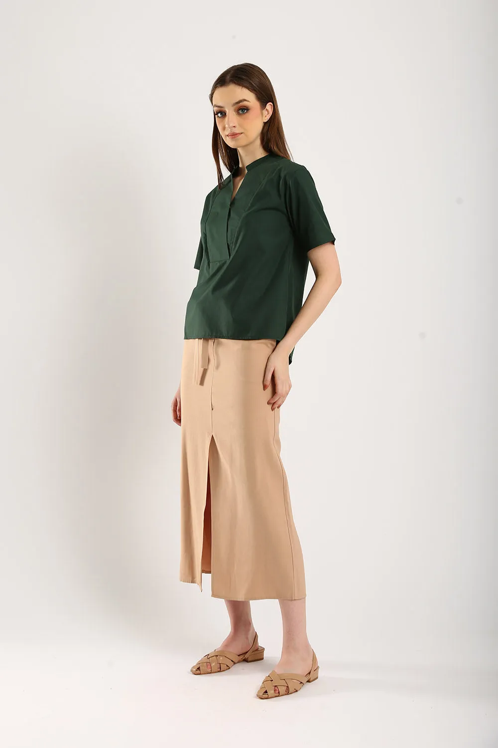 Veera V-neck Blouse in Forest Green