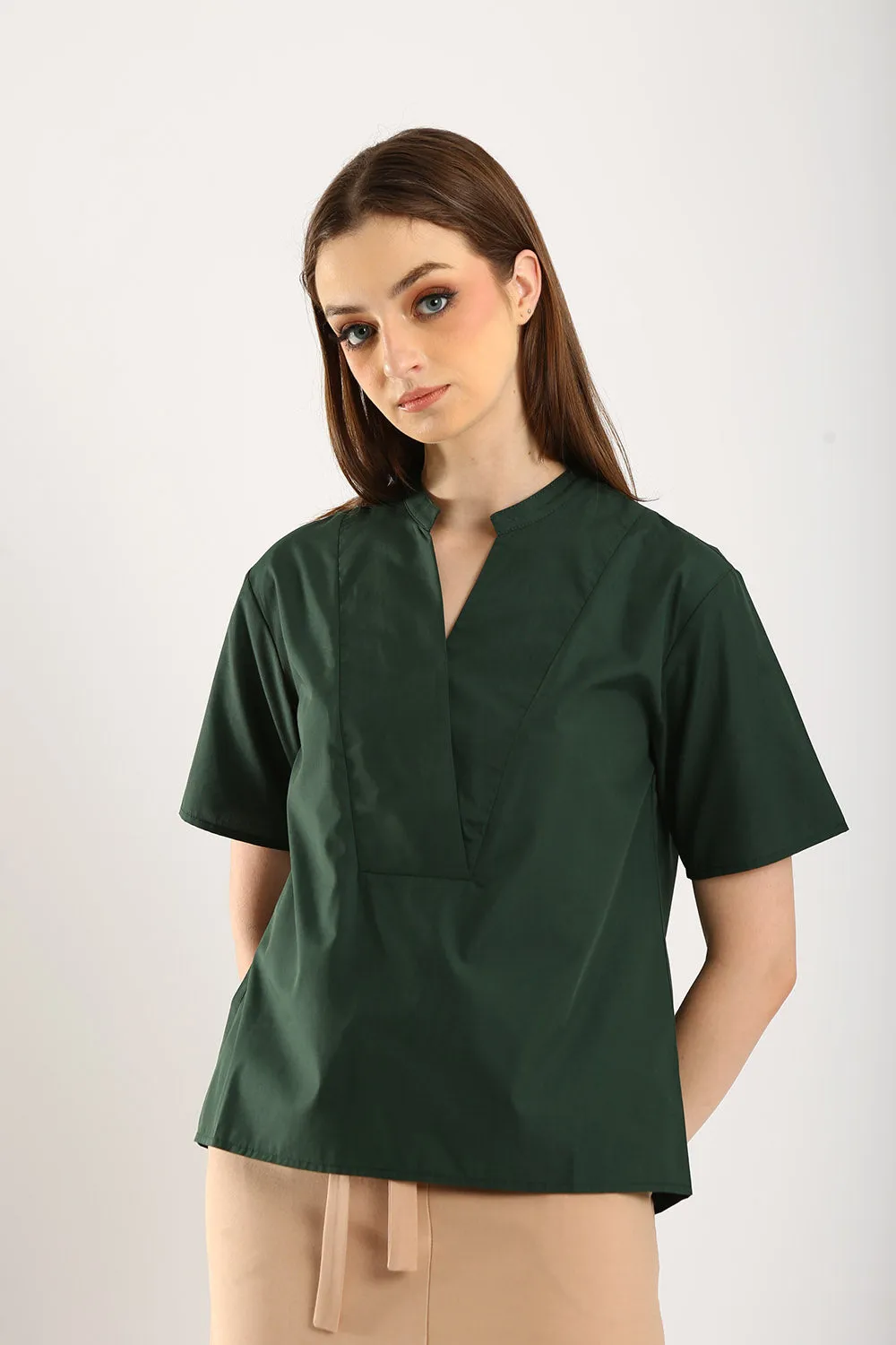 Veera V-neck Blouse in Forest Green
