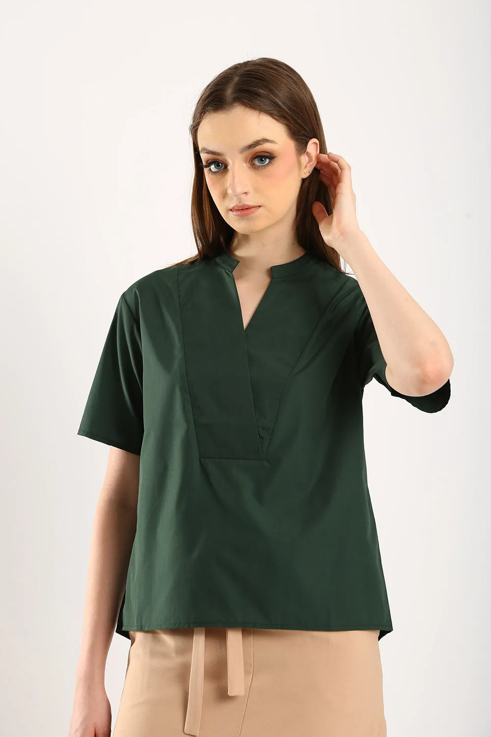 Veera V-neck Blouse in Forest Green
