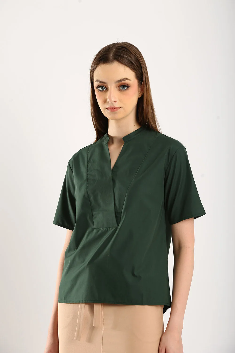 Veera V-neck Blouse in Forest Green