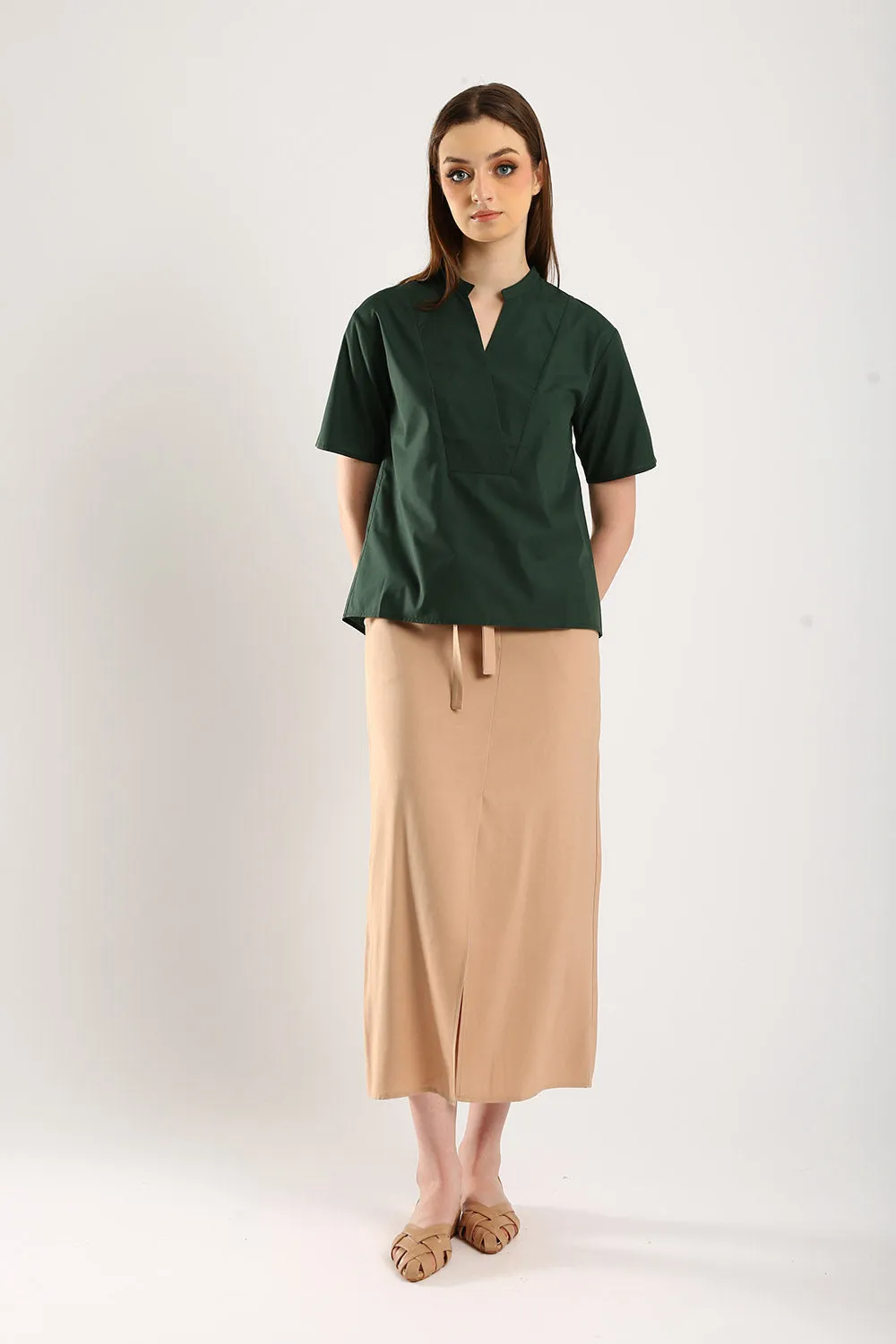 Veera V-neck Blouse in Forest Green