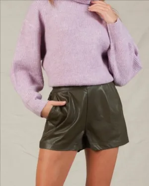 Vegan Leather Olive Shorts