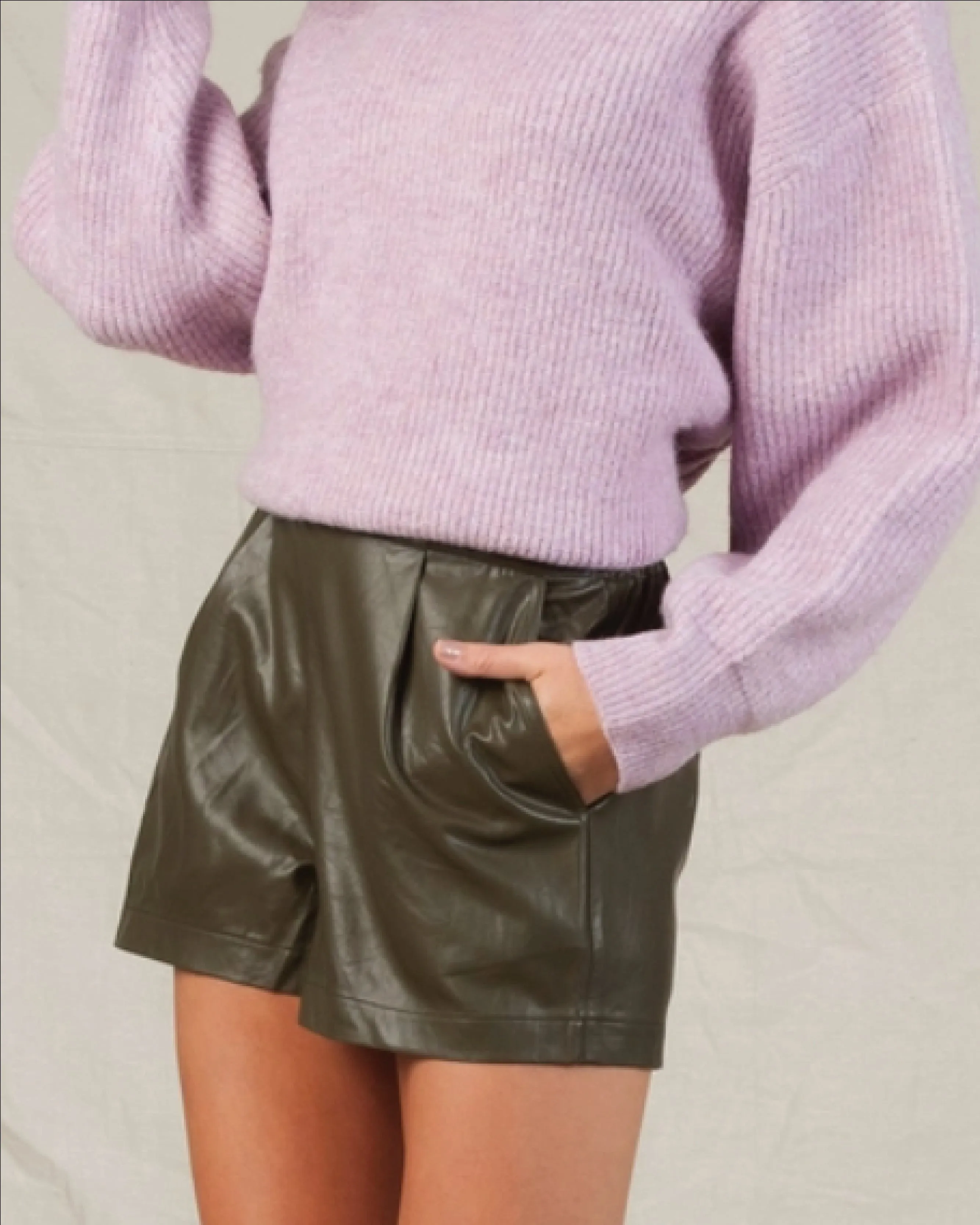Vegan Leather Olive Shorts