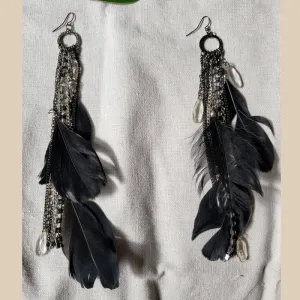 Vintage - Black Feather Earrings