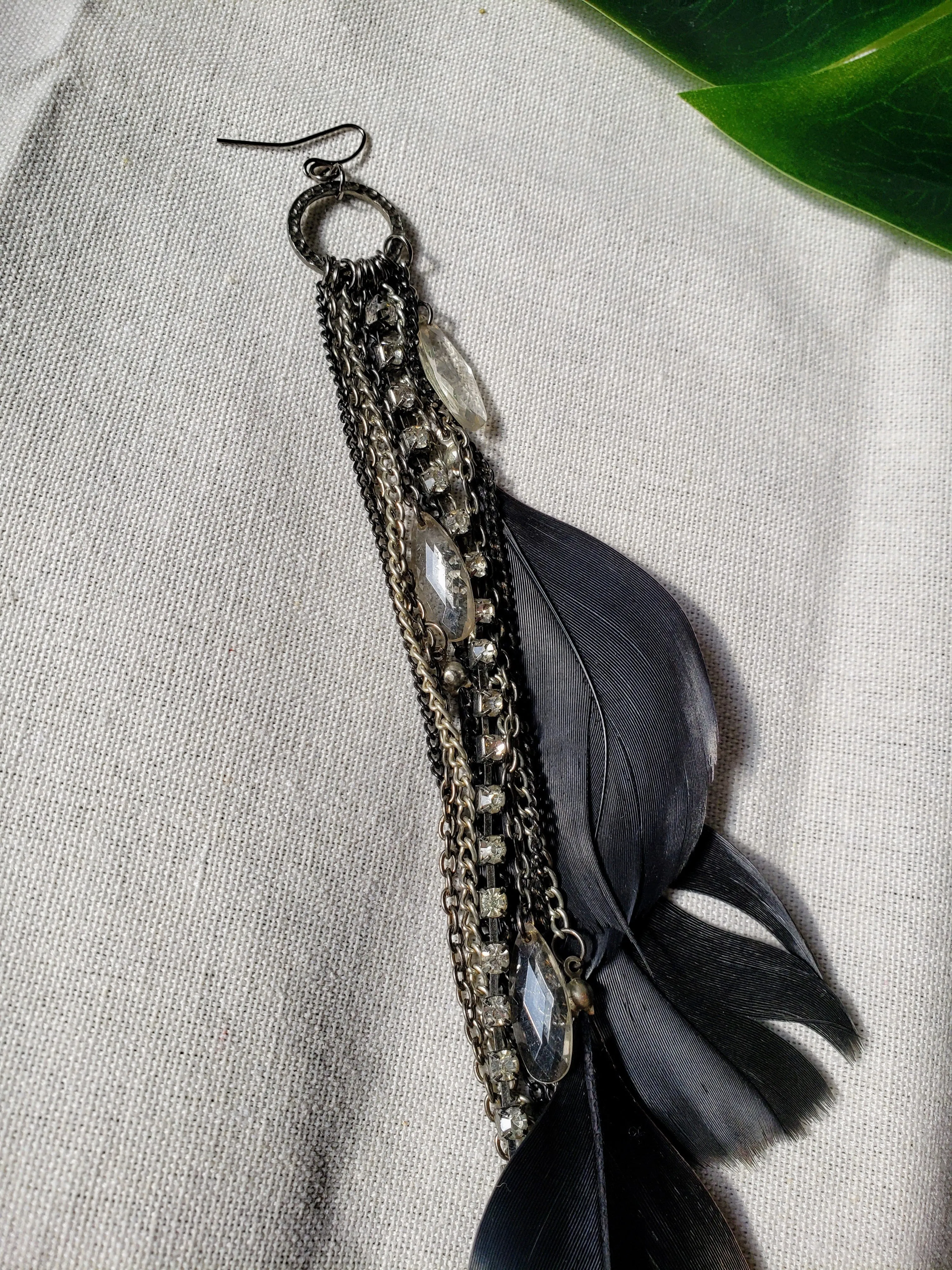 Vintage - Black Feather Earrings