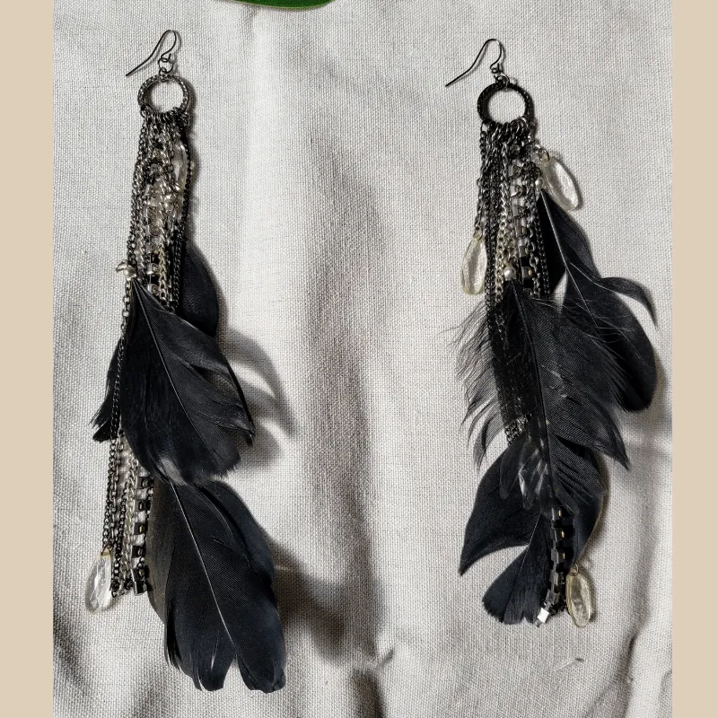 Vintage - Black Feather Earrings