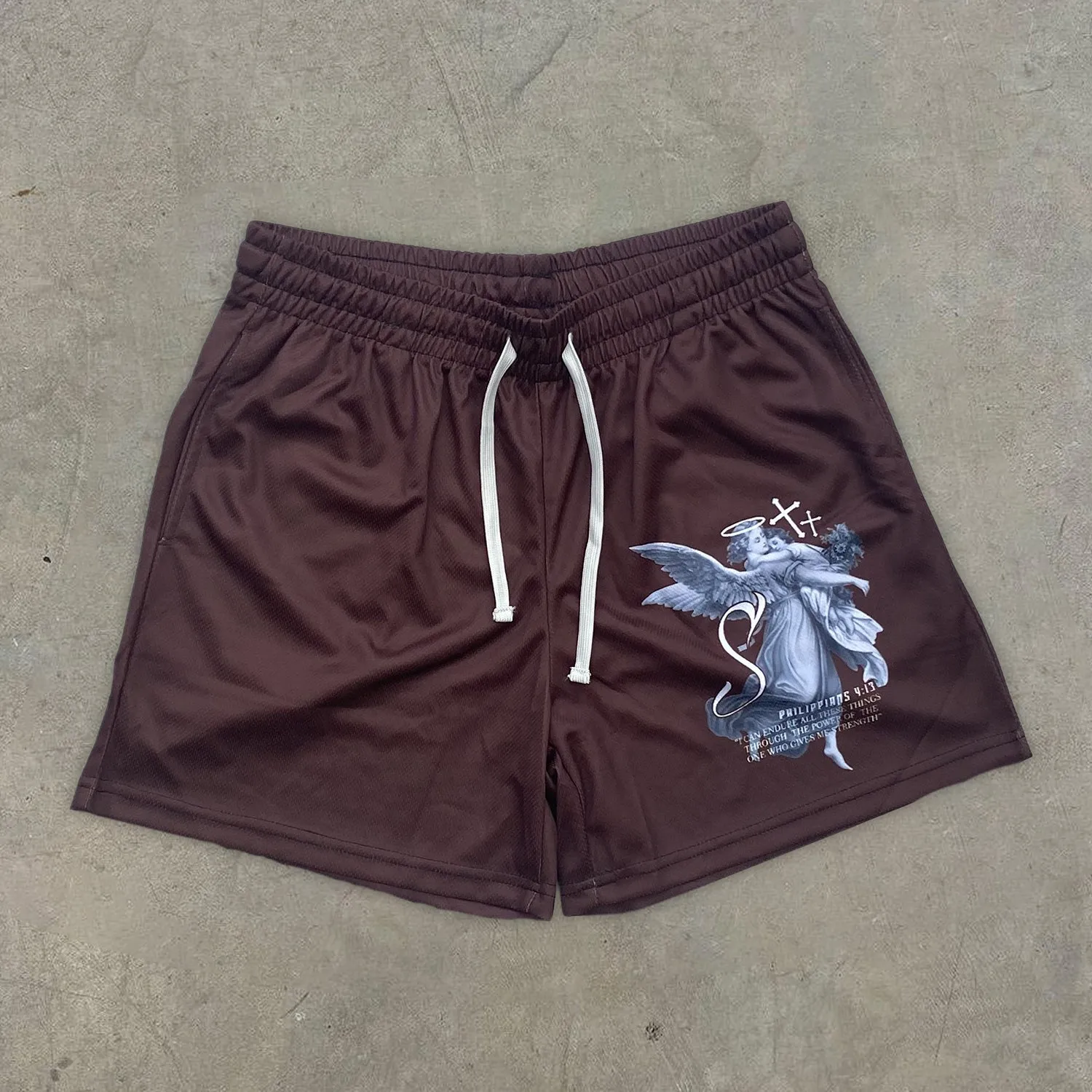 Vintage Religious Print Stretch Shorts