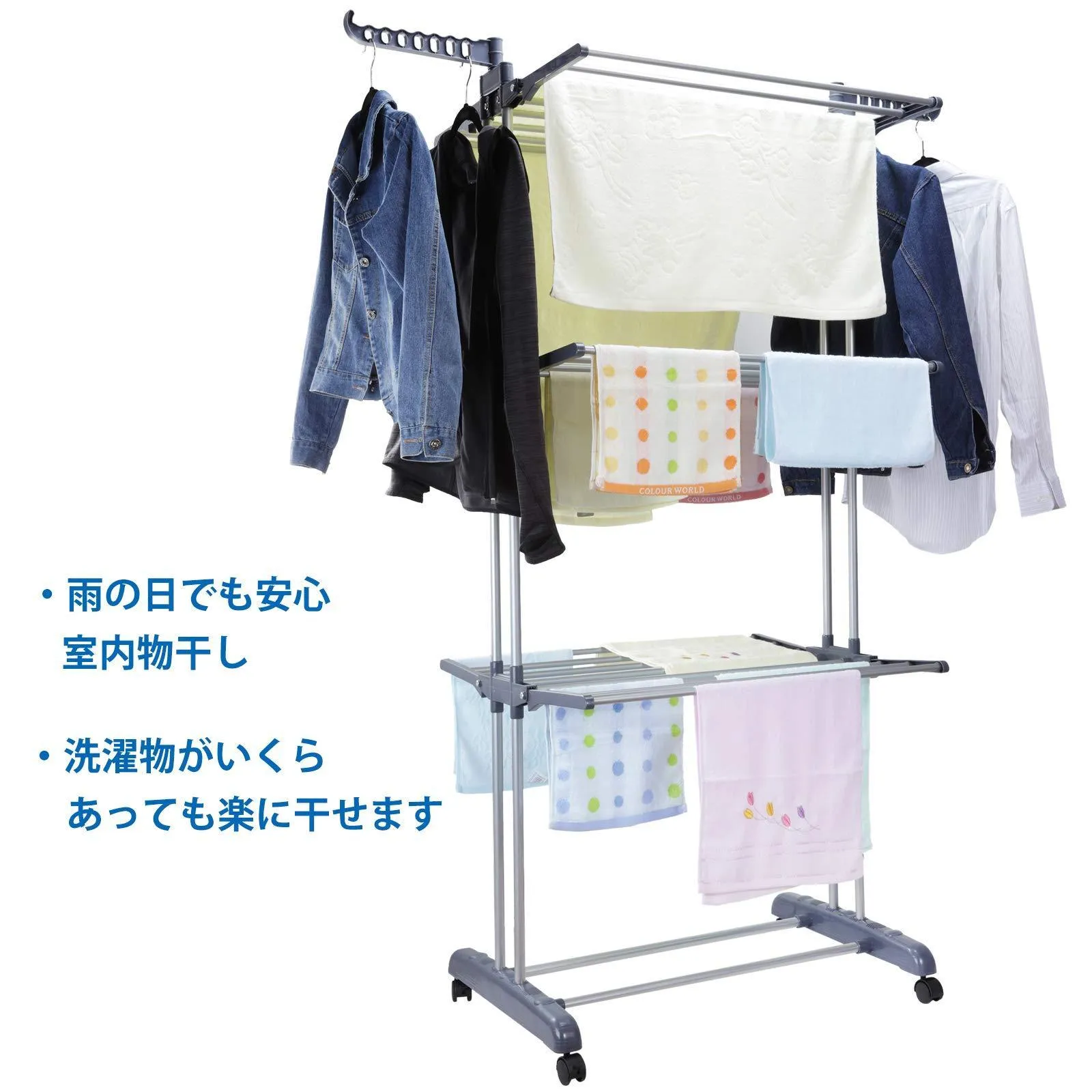 Voilamart Clothes Drying Rack 3 Tier with Wheels, Foldable Clothes Garment Dryer Compact Storage, Heavy Duty Stainless Steel Hanger, Laundry Indoor Outdoor Airer