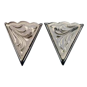 WE German Plated Engraved Collar Tips CT-60 Antiqued Silver