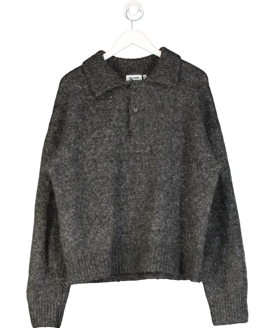 Weekday Grey Bobby Relaxed Knitted Polo Sweater UK L