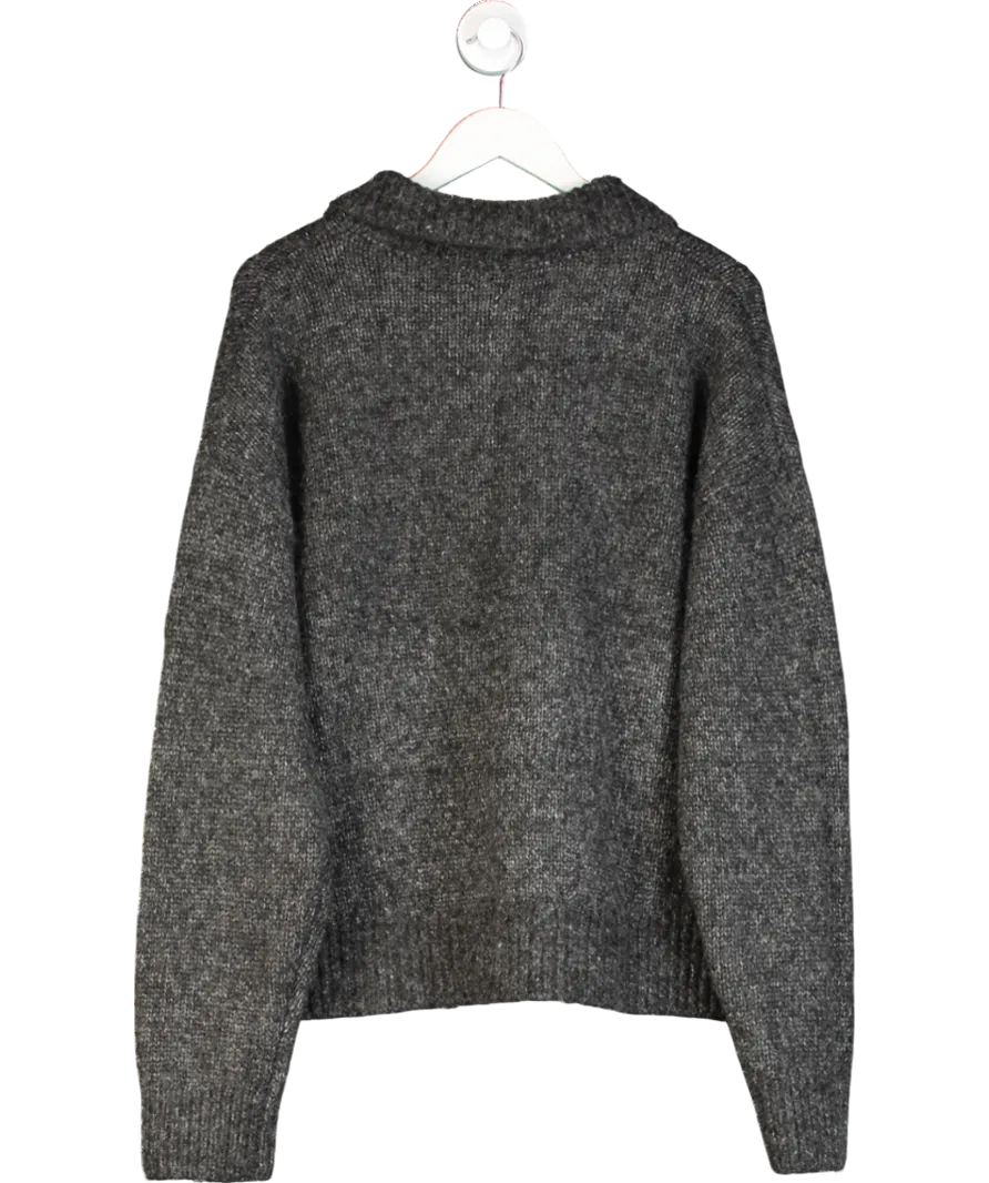 Weekday Grey Bobby Relaxed Knitted Polo Sweater UK L