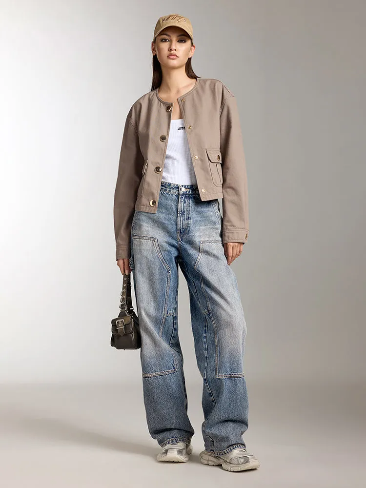 Wide Leg Jeans With Patch Design