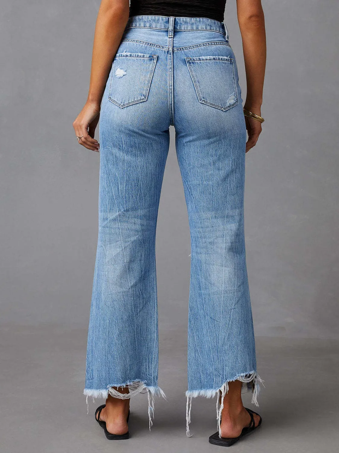 Women’s Distressed Raw Hem Jeans with Pockets