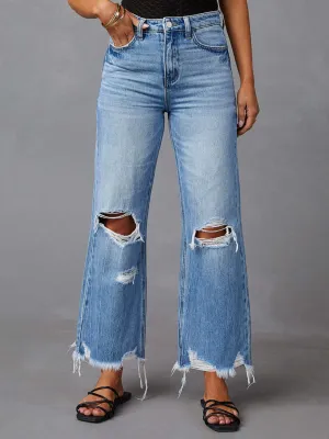 Women’s Distressed Raw Hem Jeans with Pockets