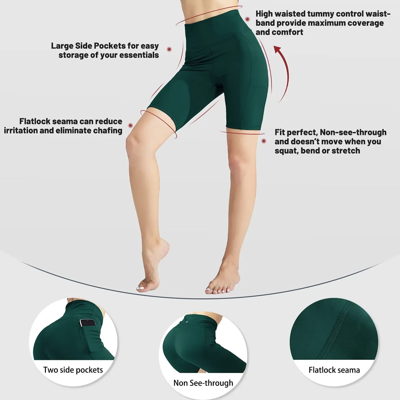 Women's High Waist Yoga Tummy Control Stretch Shorts, 8 Inch