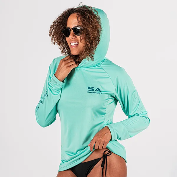 Women's Hooded Performance Long Sleeve Shirt | Mint | SA Logo