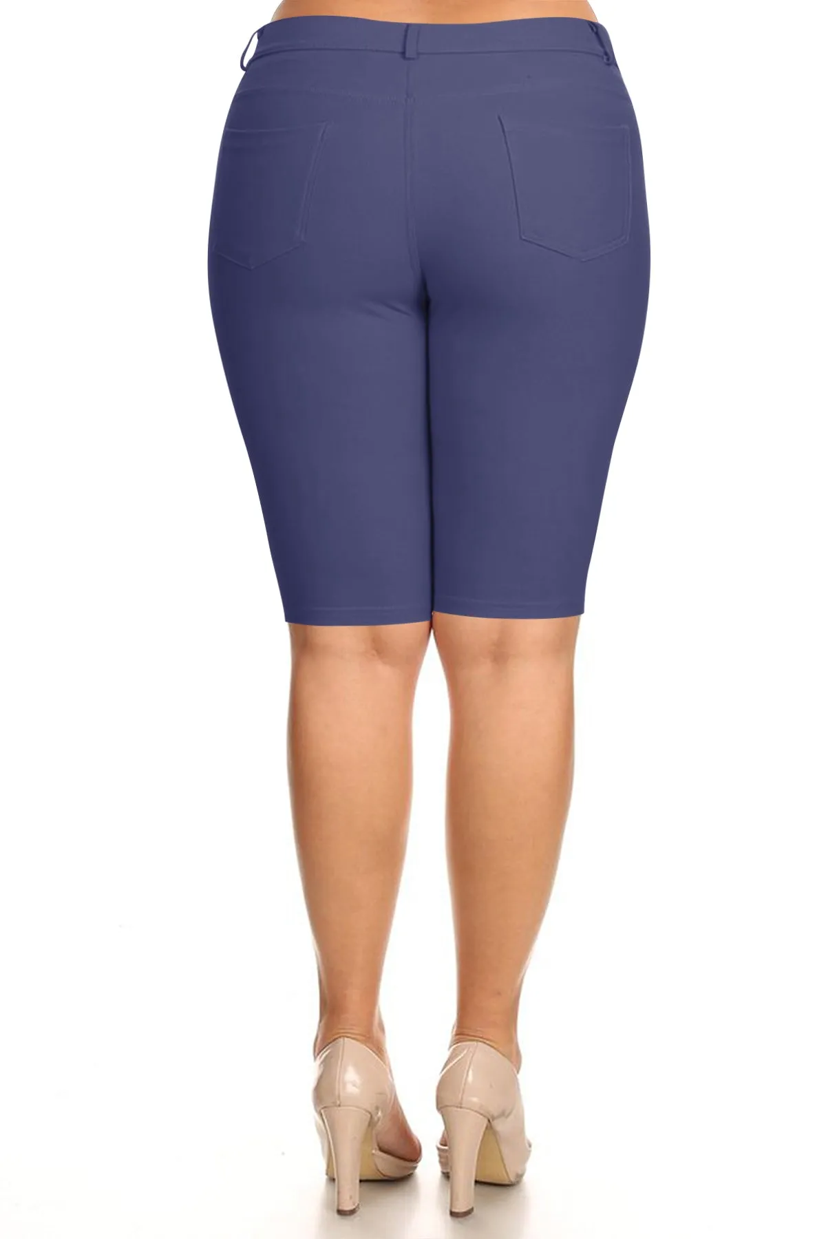 Women's Plus Size Casual Stretch Comfy Pockets Solid Bermuda Shorts Pants