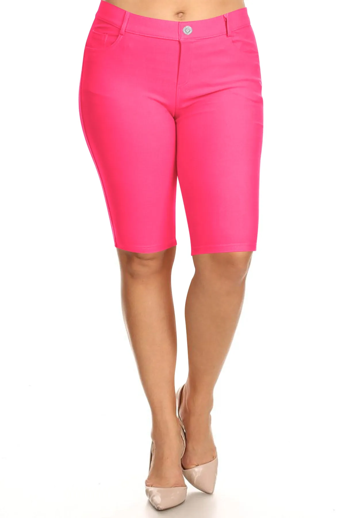 Women's Plus Size Casual Stretch Comfy Pockets Solid Bermuda Shorts Pants