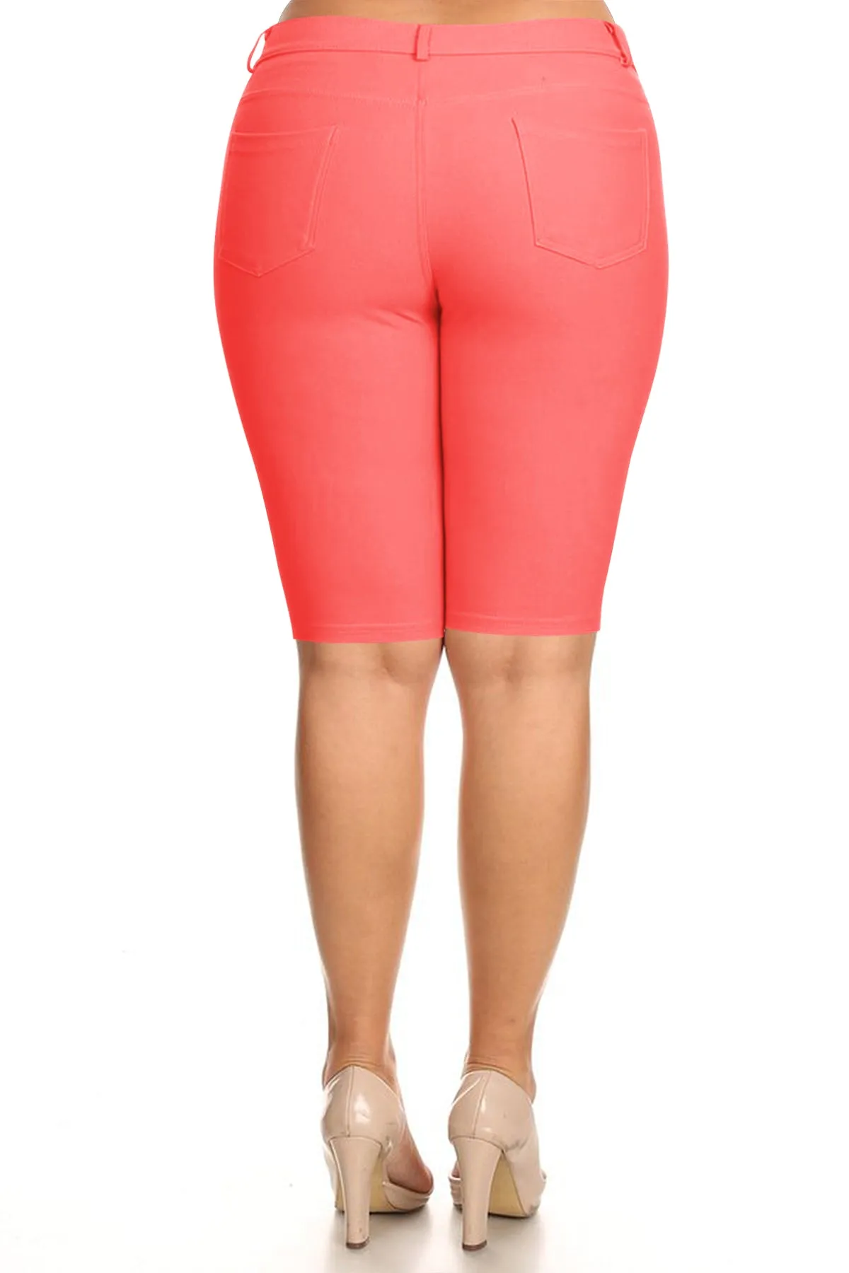 Women's Plus Size Casual Stretch Comfy Pockets Solid Bermuda Shorts Pants