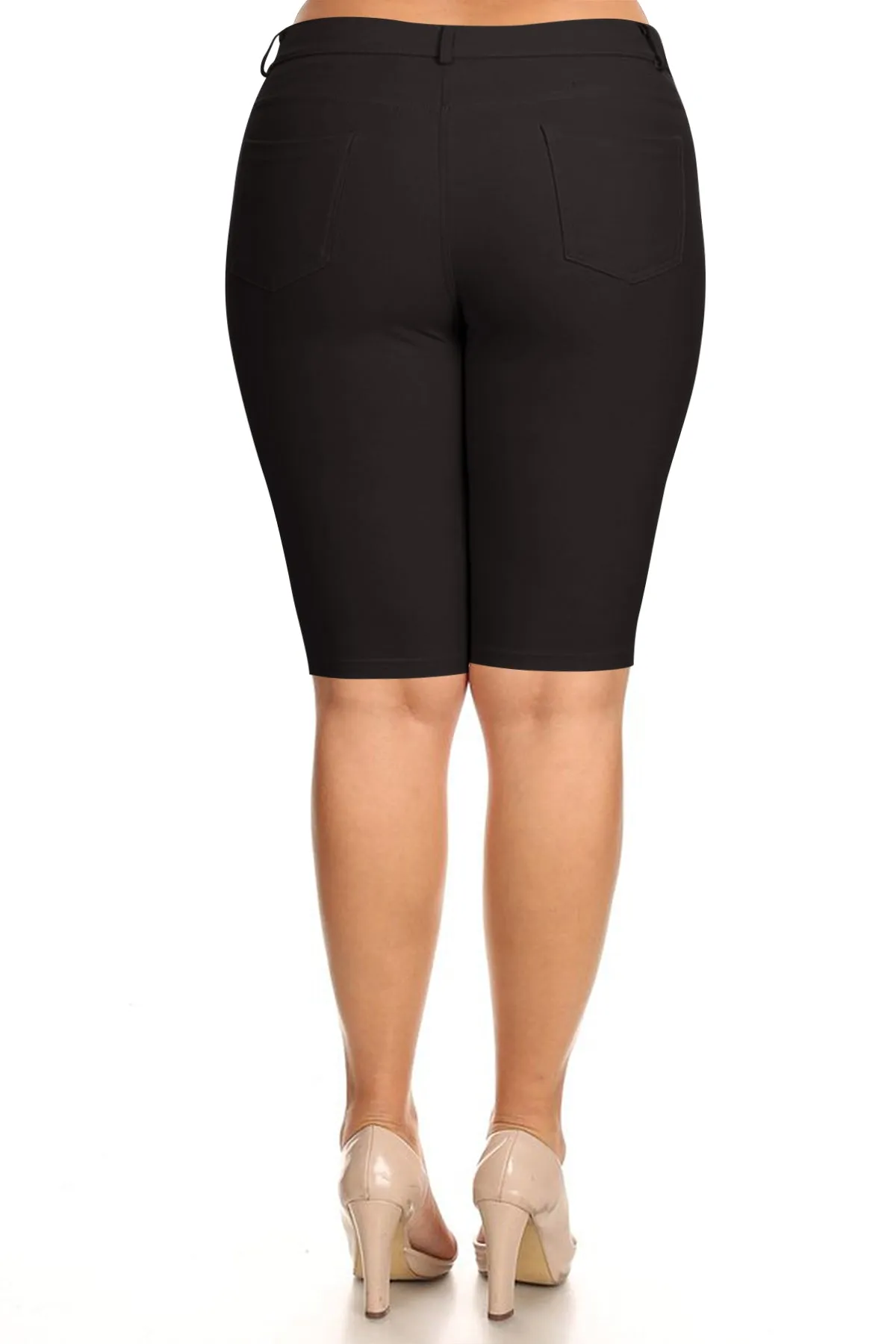 Women's Plus Size Casual Stretch Comfy Pockets Solid Bermuda Shorts Pants
