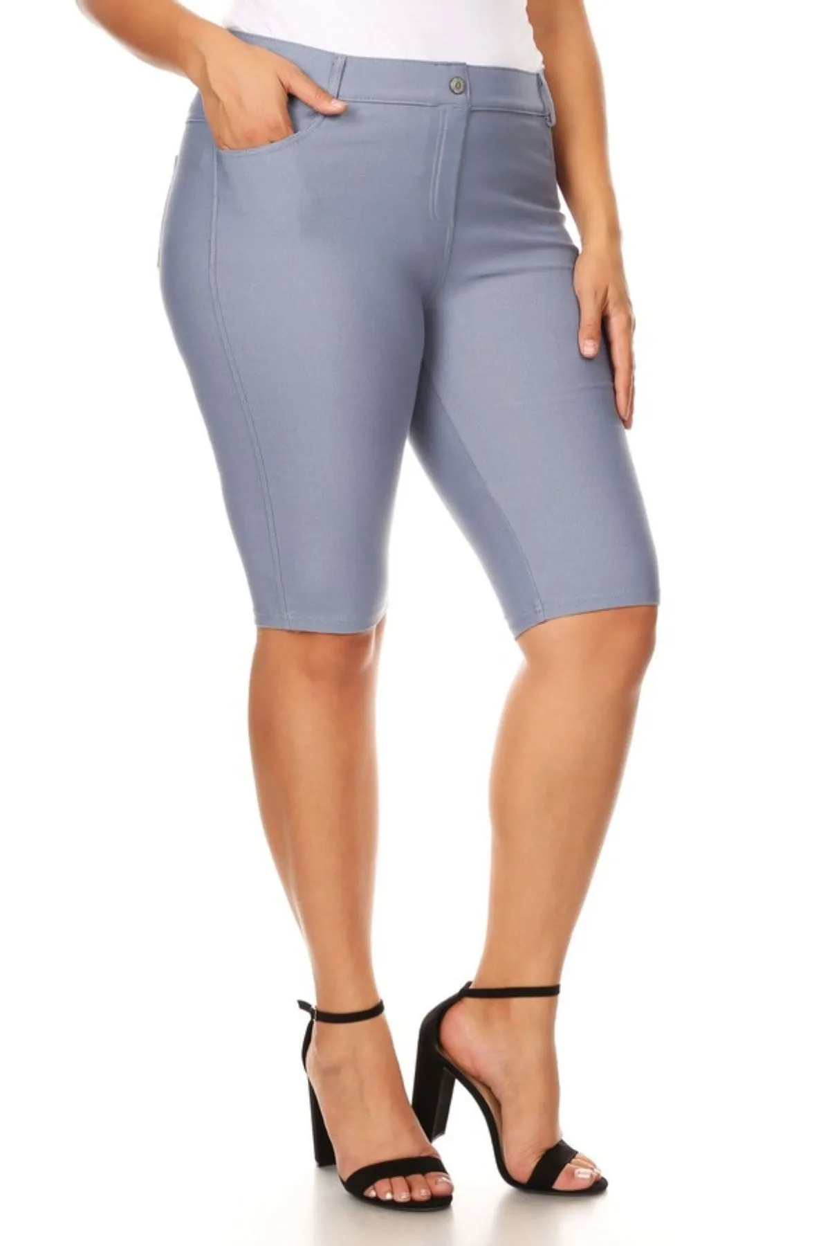 Women's Plus Size Casual Stretch Comfy Pockets Solid Bermuda Shorts Pants