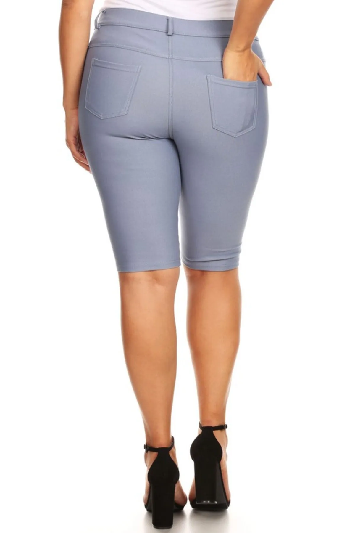 Women's Plus Size Casual Stretch Comfy Pockets Solid Bermuda Shorts Pants